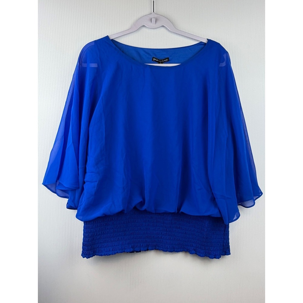 Sam and Jess XL Blouse Sheer Smocked Waist Royal Blue Boho Chic Romantic Flowy